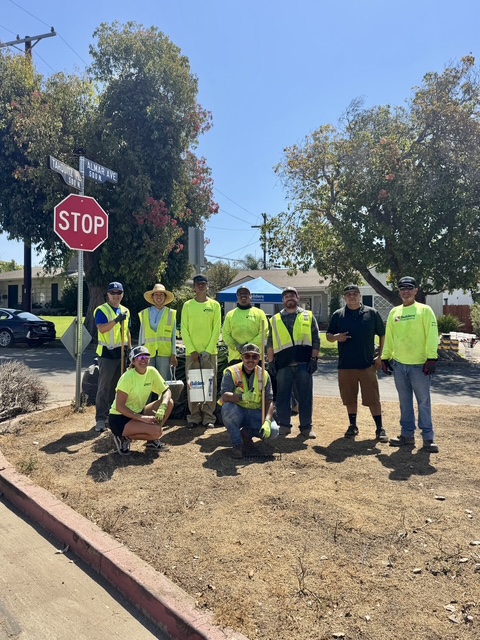 Neighborhood cleanup volunteers gathered near Almar Avenue